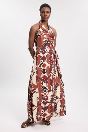 Karen Millen Womens Viscose Crepe Abstract Halter Neck Midi Dress - Floral - Size 10 UK