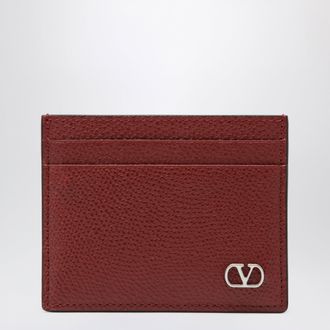Valentino Garavani VLogo Signature card holder in grained calfskin, russet red