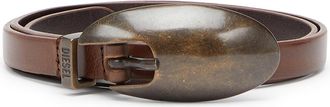 Diesel 1.5cm slim leather belt with sculptural buckle - Belts - Woman - Brown