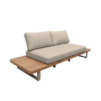 Sweeek Banco de jard&iacute;n de madera de acacia y aluminio para 2 plazas, marr&oacute;n