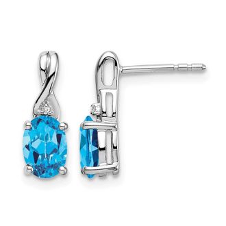 Diamond2Deal 14k White Gold Oval Blue Topaz and Diamond Earrings