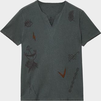 John Varvatos Mens Allover Symbols V-Neck T-Shirt