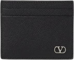 Valentino Garavani Zwarte leren kaarthouder portemonnee - Heren - Portefeuilles - Zwart - ONE Size - Leer - Accessoires