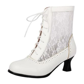 Generic Womens Breathable Mid Calf Boots Round Toe High Strange Style Heel With Lace Up Front And Hollow Mesh Design