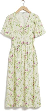 & Other Stories Floral Flutter Sleeve Dress in White at Nordstrom Rack, Size 10