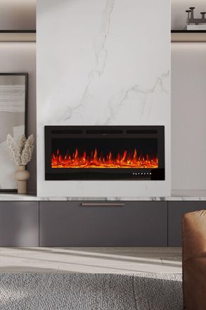 Living and Home 40 Inch Recessed & Wall Mounted Electric Fireplace with Remote in Black