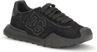 Dolce & Gabbana Womens Leather And Lace Sneakers Nero-Nero Nero/nero