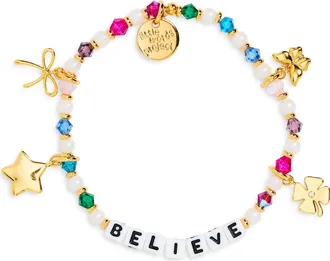 Little Words Project Believe Beaded Stretch Charm Bracelet in White at Nordstrom, Size Small/medium