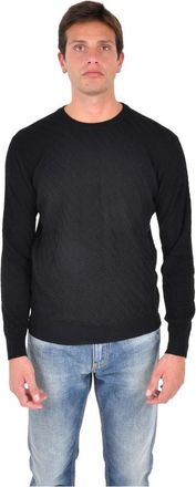 low brand Jacquard Crewneck - Heren - Ronde hals truien - Zwart - L - Wol - Truien & Vesten
