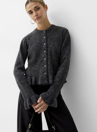 Jack & Jones Womens Evi ruffled trim boxy-fit Cardigan Sweater