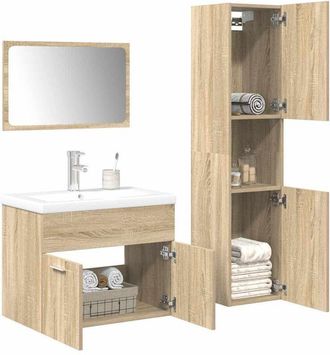 vidaXL Juego De Muebles De Ba&ntilde;o 4 Pzas Contrachapada Roble Sonoma Vidaxl