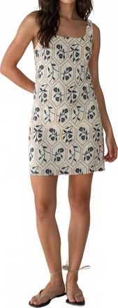 Moon River Natalie Floral Linen Mini Dress In Beige Multi