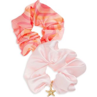Frasier Sterling Assorted 2-Pack Spritz Satin Scrunchie Set with Crystal Embellished Starfish Charm in Pink at Nordstrom