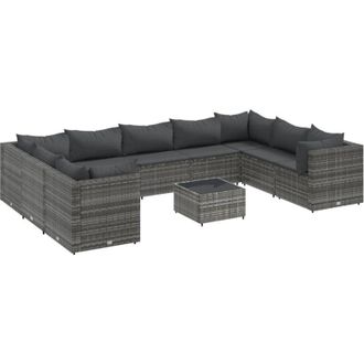 vidaXL Set De Muebles De Jard&iacute;n 10 Pzas Y Cojines Rat&aacute;n Sint&eacute;tico Gris Vidaxl