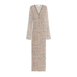 MC2 Saint Barth Maxi Dresses, female, Beige, Size: XS Aghata Long Caftan