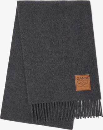 Ganni Grey Wool Scarf