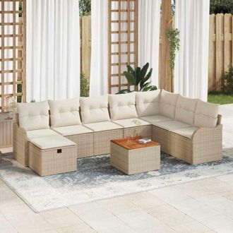 vidaXL Vidaxl - Conjunto De Sof&aacute; De Jard&iacute;n Con Coj&iacute;n 9 Pcs Beige Polirat&aacute;n