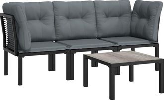 vidaXL Set De Muebles De Jard&iacute;n 4 Piezas Rat&aacute;n Sint&eacute;tico Negro Y Gris Vidaxl