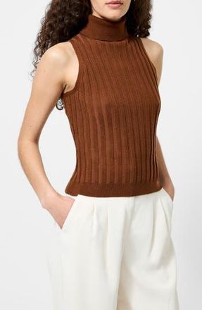 French Connection Rib Turtleneck Sleeveless Sweater in 22-Chocolate at Nordstrom Rack, Size X-Large