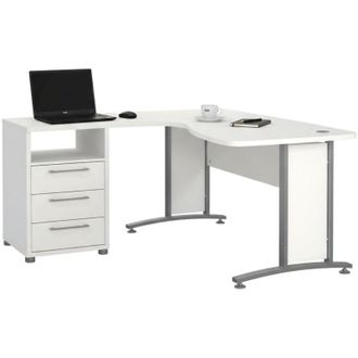 Dmora Scrivania Estong, Scrittoio multiuso, Tavolo per ufficio porta pc, Piano di lavoro, 159x150 h75 cm, Bianco e Grigio - Dmora