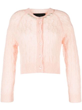 Simone Rocha beaded cable knit cardigan - women - Polyamide/Mohair/Wool - S - Pink
