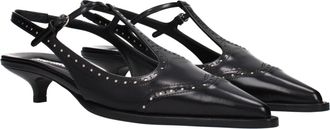 Miu Miu Womens Studded Leather Slingback Heel Black