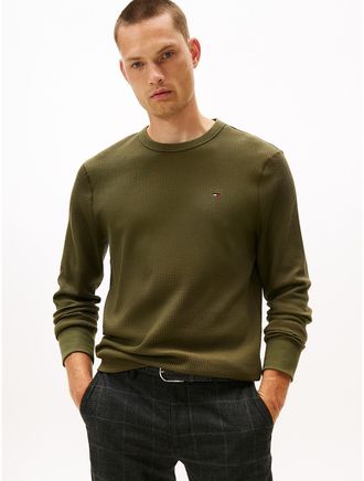 Tommy Hilfiger Mens Long-Sleeve Waffle-Knit T-Shirt - Green - XXL