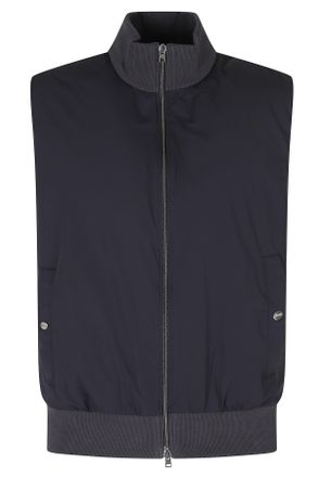 Herno Blue Ribbed Full-Zip Cotton Vest
