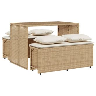 vidaXL Set Comedor De Jard&iacute;n 3 Pzas Con Cojines Rat&aacute;n Sint&eacute;tico Beige Vidaxl