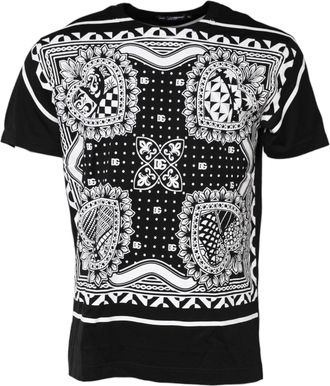 Dolce & Gabbana Black Bandana Print Cotton Crew Neck Mens T-shirt (Pre-Owned)