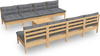 vidaXL Juego De Muebles De Jard&iacute;n 9 Pzas Y Cojines Madera Maciza Pino Vidaxl