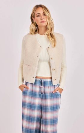 Sadie & Sage Etta Faux Shearling Bonded Suede Vest In Ivory