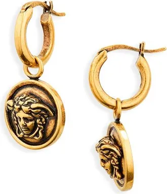 Versace Medusa Drop Hoop Earrings in Gold 82 at Nordstrom