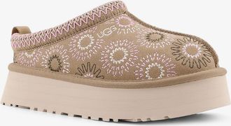UGG Womens Suede Sandals Tazz Multicolour Embroidery Beige