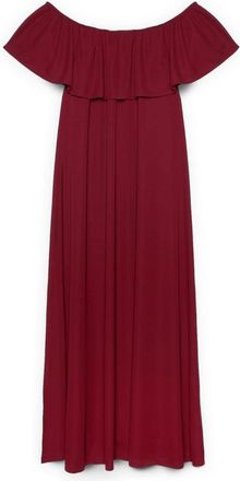 Fiorella Rubino Chill Off-Shoulder Lange Jurk met Ruches - Dames - Avondkleed - Rood - L - Polyester - Kleedjes