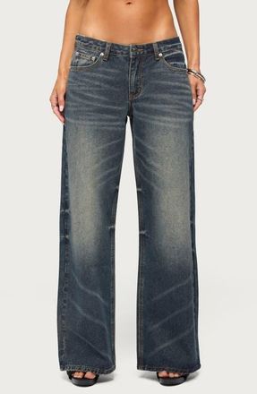 Edikted Raelynn Washed Low Rise Baggy Wide Leg Jeans in Cosmos-Blue at Nordstrom, Size X-Small