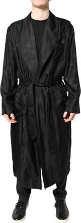 Dolce & Gabbana Black Silk Dg Logo Men Wrap Robe Coat Jacket Clothing