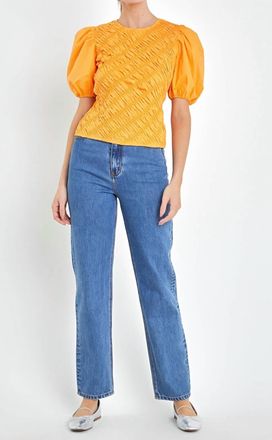 English Factory Asymmetrical Smocked Top In Orange