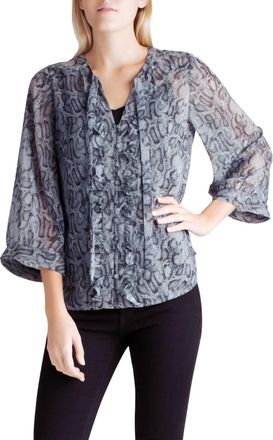 Kensie Neck Tie Long Sleeve Top In Snakeskin