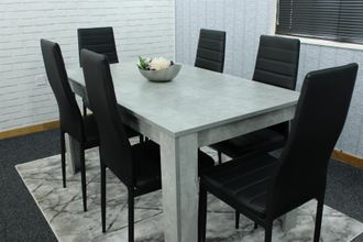 Kosy Koala Dining Table and 6 Chairs Stone Grey Effect Wood Table 6 Black Leather Chairs Dining Room
