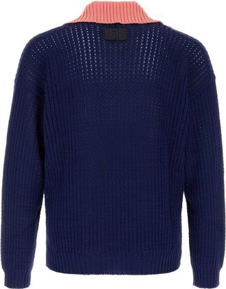 Fendi Mens Navy Blue Cotton Polo Shirt Blu Ink+peonia Exterior