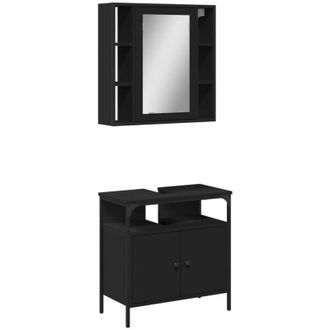 vidaXL Juego De Muebles De Ba&ntilde;o 2 Pzas Madera Contrachapada Negro Vidaxl