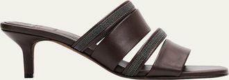 Brunello Cucinelli 50mm Monili Strappy Leather Mule Sandals