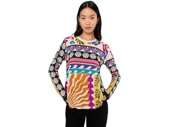 Johnny Was The Janie Favorite Long Sleeve Crew Neck Swing T-Shirts Womens Clothing White : MD, Rayon/Spandex