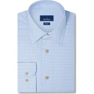 David Donahue Regular Fit Check Cotton Dobby Dress Shirt in Sky/dune at Nordstrom, Size 16.5