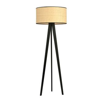 Wonderlamp L&aacute;mpara de pie tr&iacute;pode de madera con pantalla de rat&aacute;n