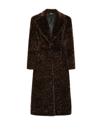 Rotate Leopard Print Synthetic Fur Long Coat with Plush Texture