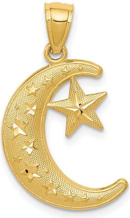 Diamond2Deal 14k Yellow Gold Gold Polished and Textured Moon and Stars Pendant