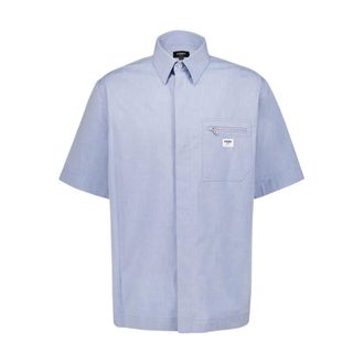 Fendi Short Sleeve Shirts, male, Blue, M, Blue Cotton Shirt with Patch Pocket