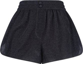 Os&eacute;ree Lumi&egrave;re Oseree Shorts In Black Metallic Semi-Sheer Fabric